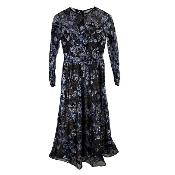 Mac Duggal NWOT Embellished Illusion Long Sleeve Midi Dress Size 2 Sequin Beaded - Picture 3 of 9